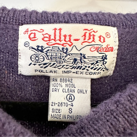 Tally Ho Vintage Fairisle Wool Cardigan Sweater Purple sz Small - Picture 6 of 6
